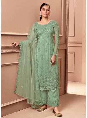 Net Sea Green Straight Salwar Suit
