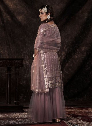 Net Sequins Mauve  Designer Palazzo Suit