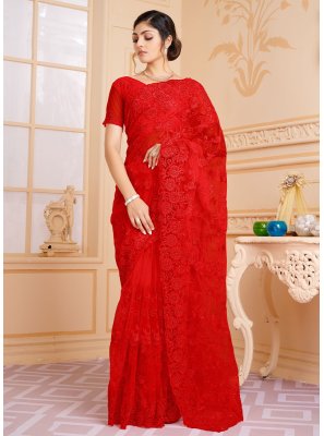 Net Traditional Saree in Red