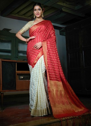 Nandini Rai dazzles in a traditional off white Kanchipuram half-saree look