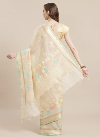 Off White Banarasi Silk Designer Traditional Saree