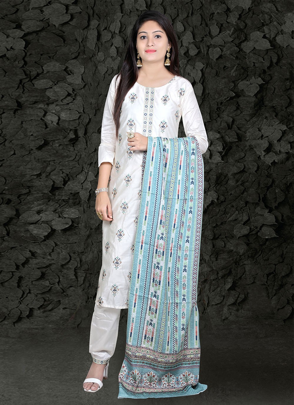 Off White Casual Readymade Salwar Suit