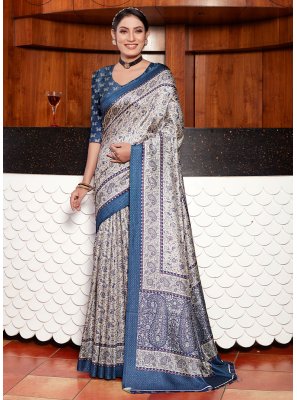 Off White Digital Print Pashnima Silk Trendy Saree