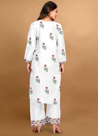 Off White Embroidered Casual Kurti