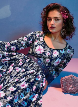Off White Embroidered Floor Length Gown