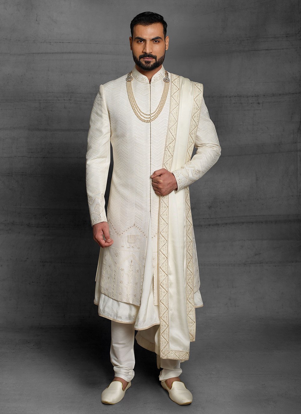 Buy Off White Embroidered Indo Western Sherwani Online