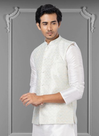 Off White Embroidered Nehru Jackets
