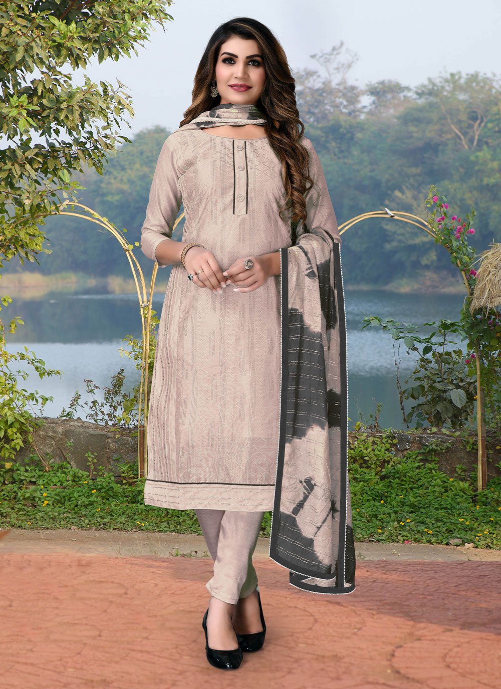 Off White Embroidered Trendy Salwar Suit