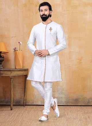 Off White Engagement Chanderi Silk Kurta Pyjama