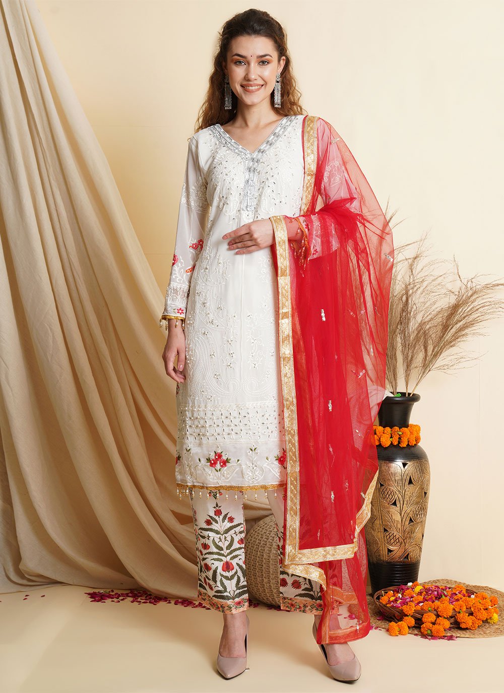 Off White Georgette Festival Pakistani Salwar Suit