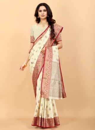 Off White Silk Designer Traditional Saree
