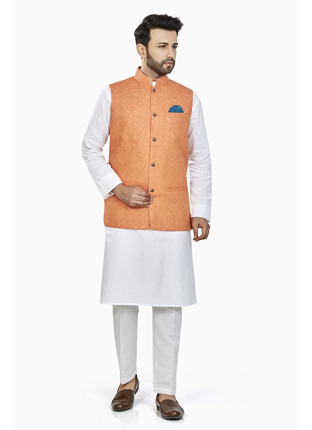 White kurta with orange jacket new arrivals