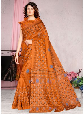 Orange Art Silk Trendy Saree