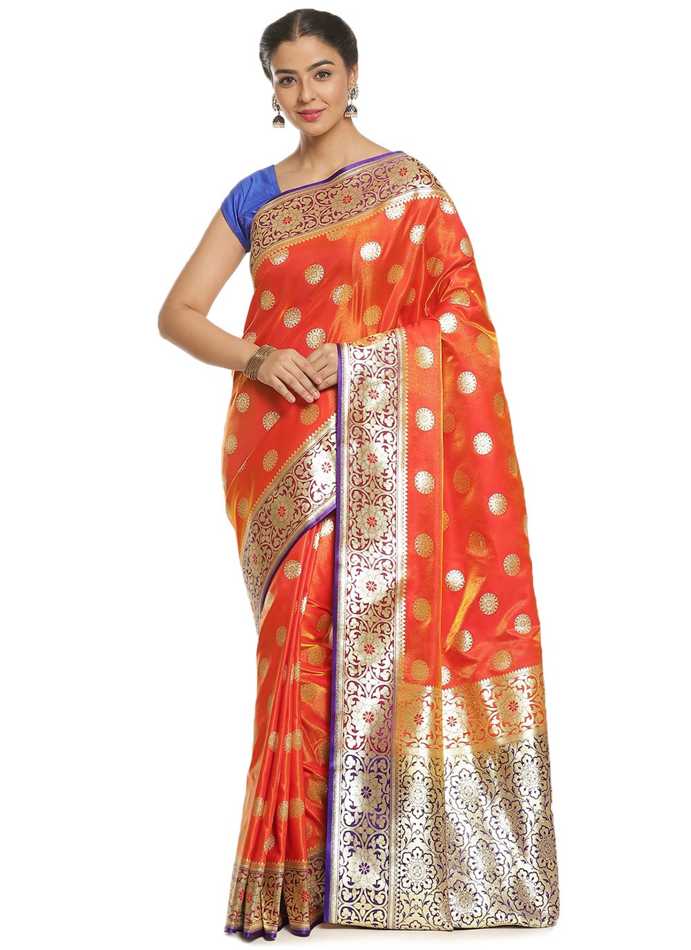 Orange Banarasi Silk Designer Traditional Saree