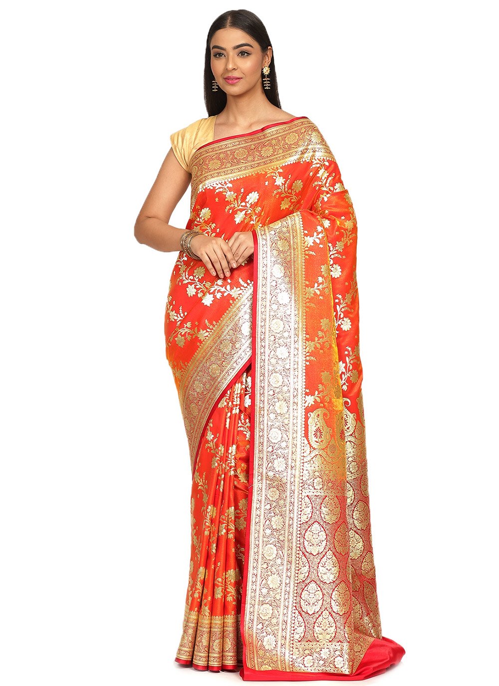 Orange Banarasi Silk Designer Traditional Saree