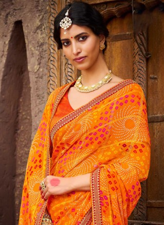 Orange Bandhej Classic Saree