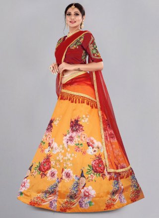 Orange Banglori Silk Floral Print Lehenga Choli