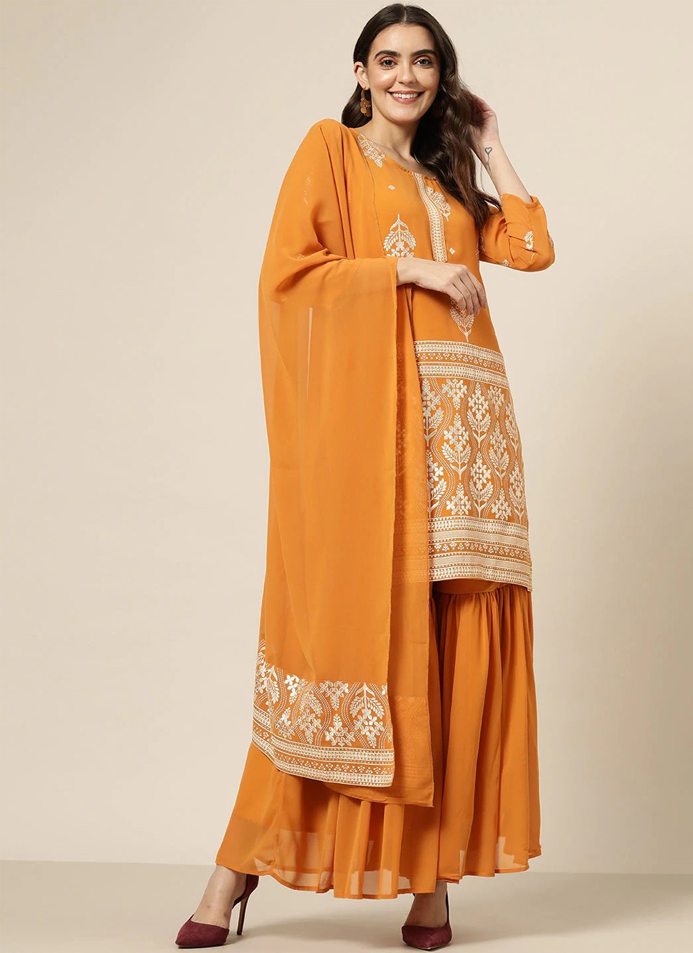 Orange Ceremonial Readymade Salwar Suit