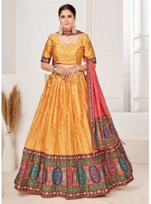 Orange Digital Print Satin Designer Lehenga Choli