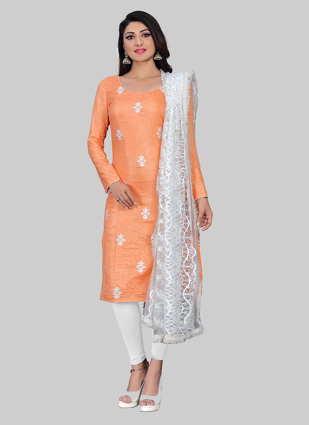 Orange Embroidered Silk Pant Style Suit