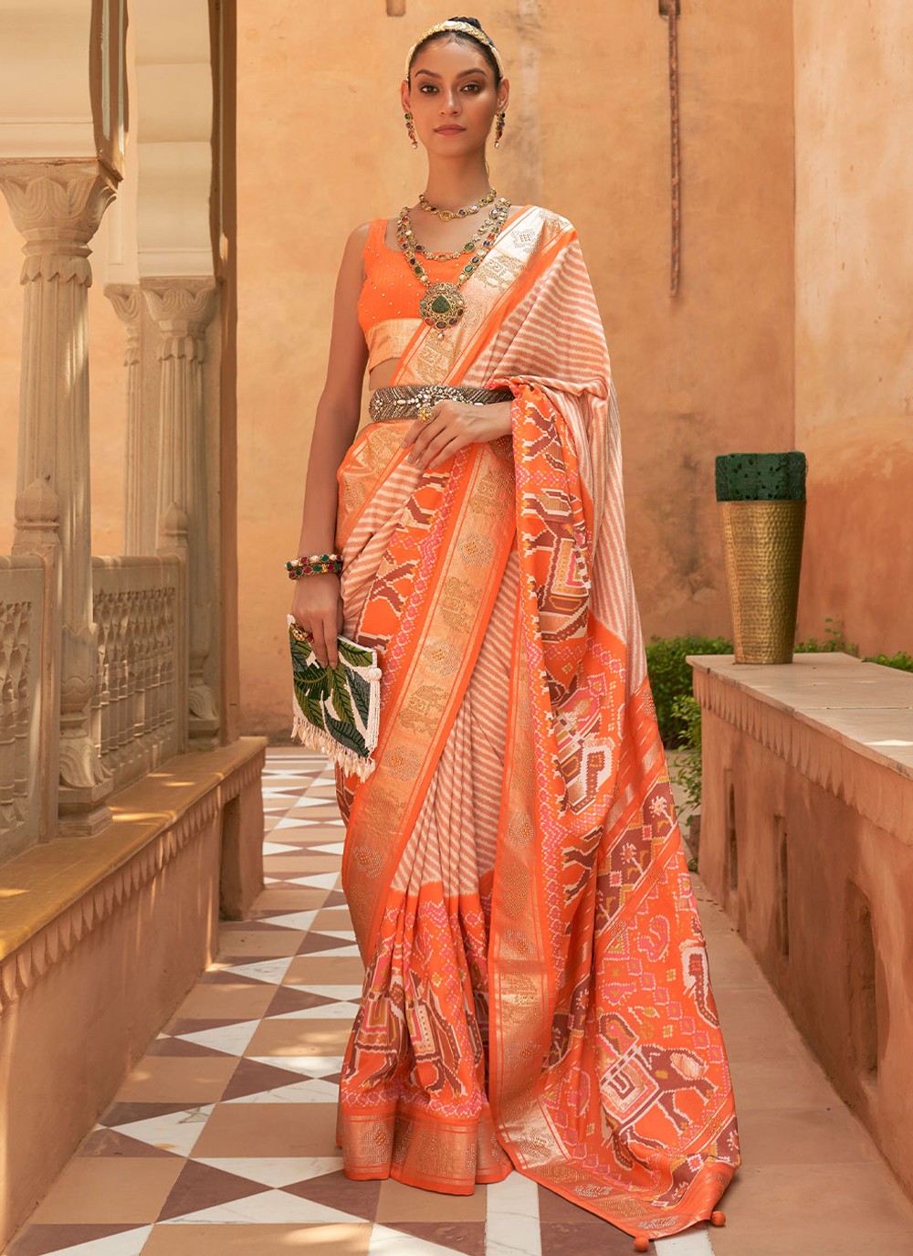 Woven Art Silk Saree in Orange | Raw silk saree, Raw silk, Art silk sarees