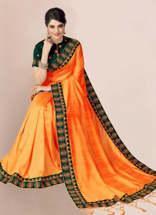 Orange Satin Designer Saree