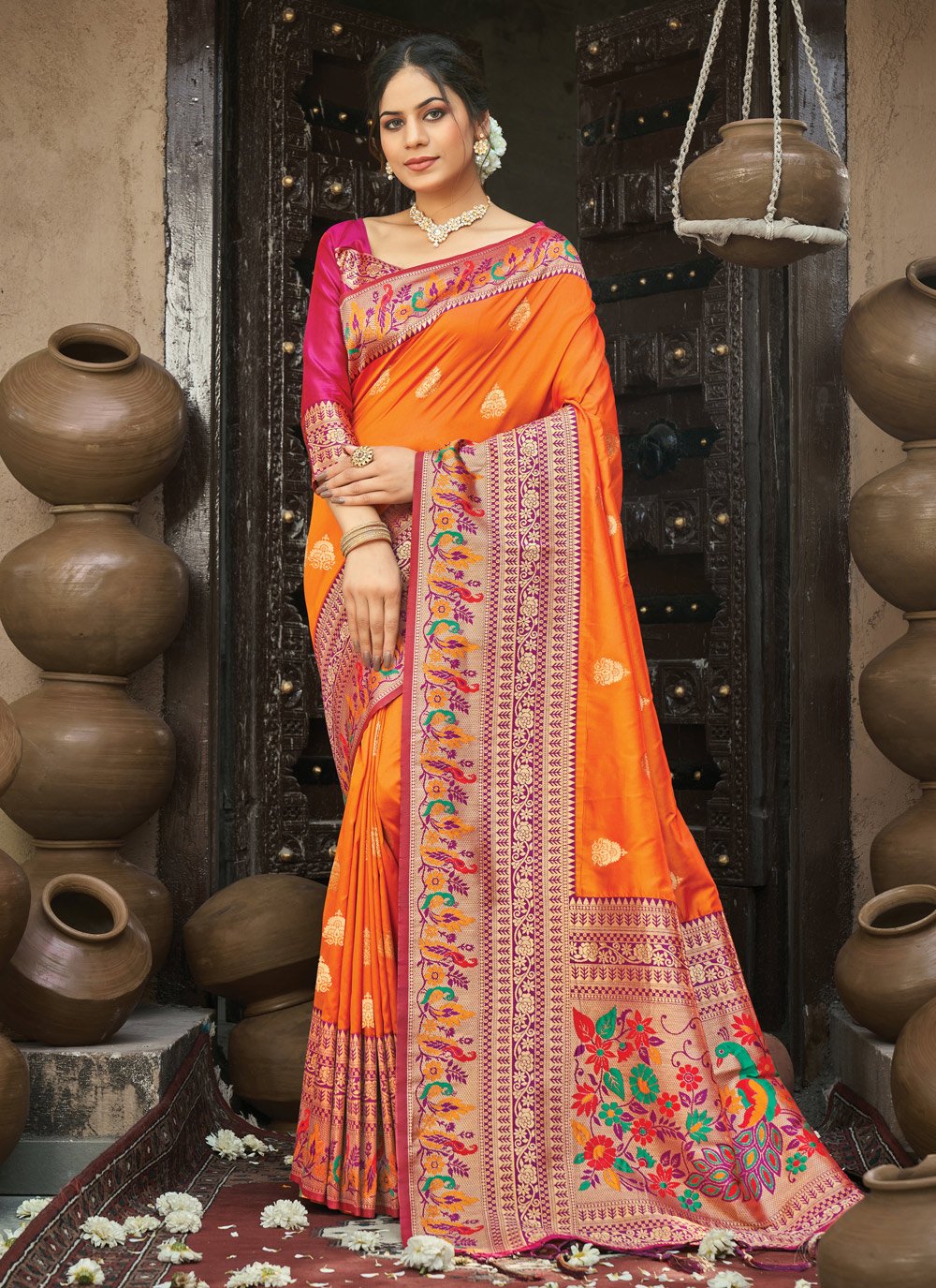 Orange Silk Trendy Saree