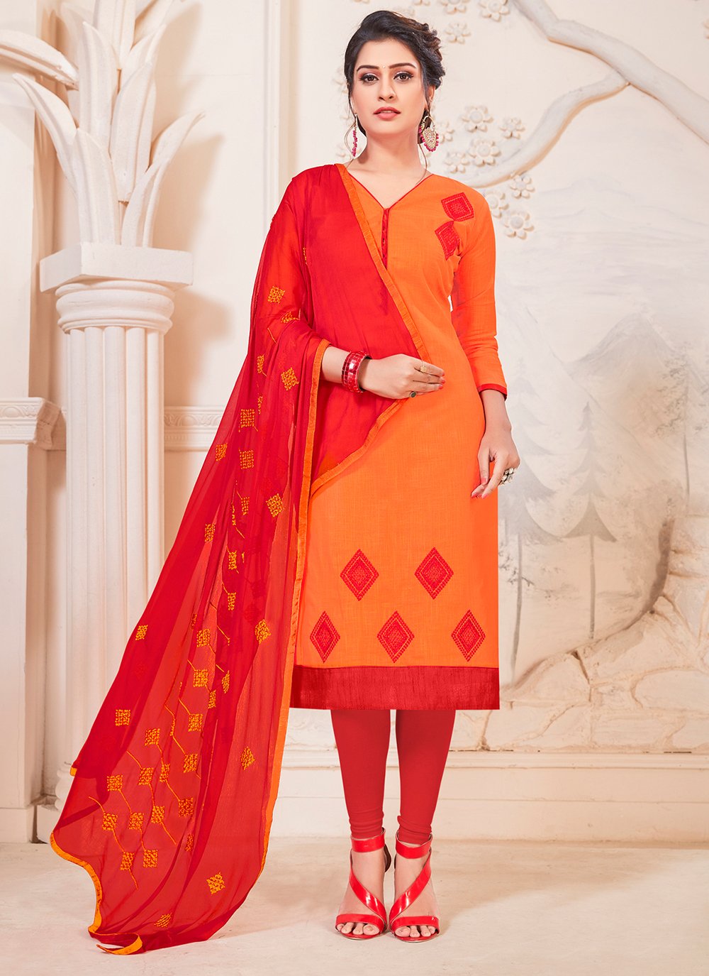 Orange Straight Salwar Suit