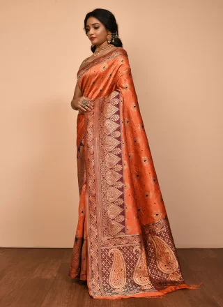 Orange Weaving Ceremonial Trendy Saree