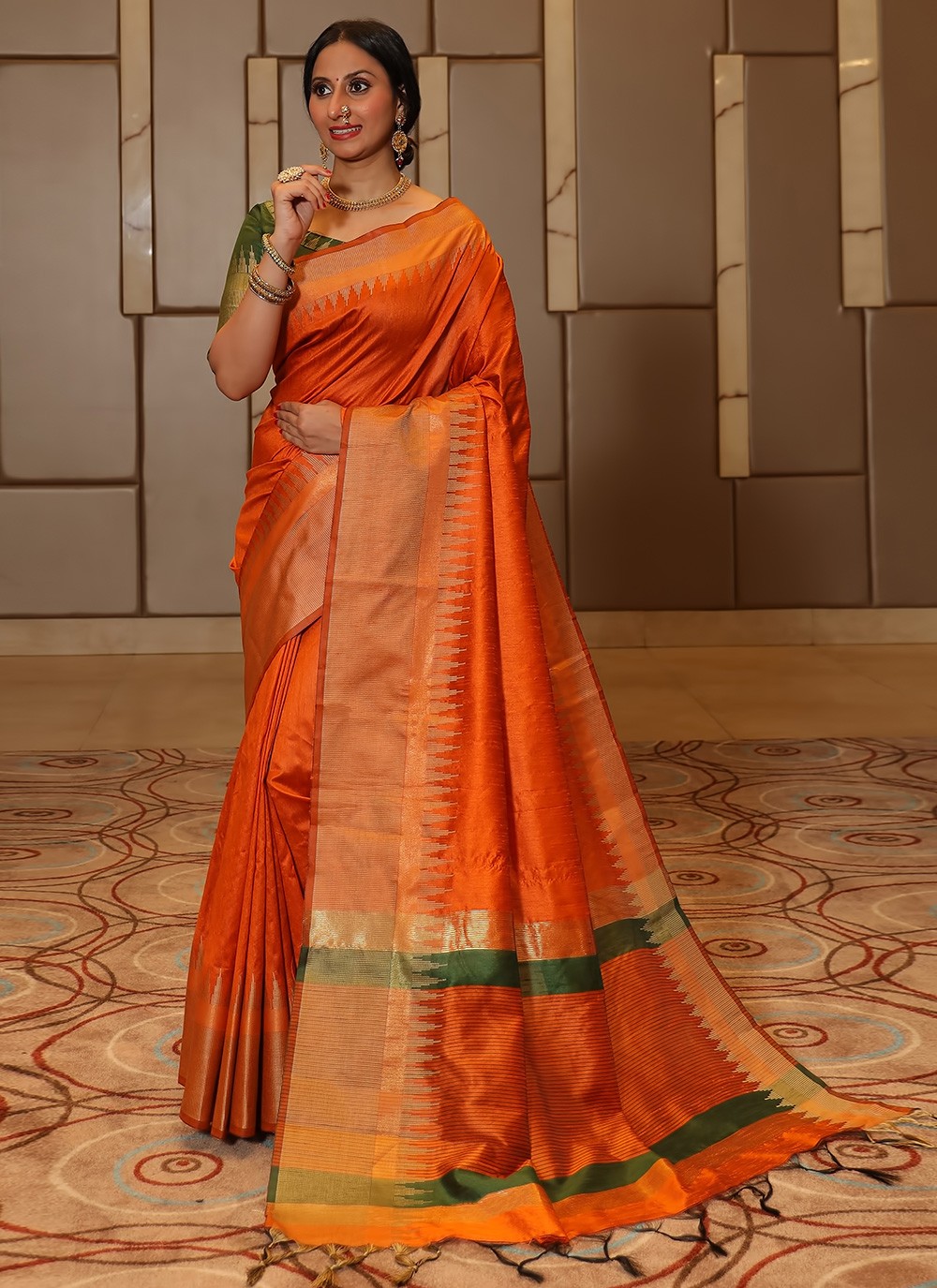 Orange Woven Raw Silk Designer Traditional Saree