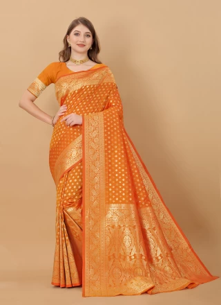 Orange Zari Kanchipuram Silk Classic Designer Saree
