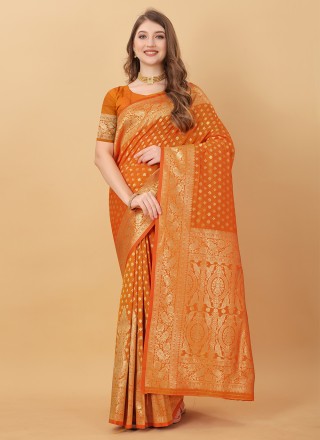 Orange Zari Kanchipuram Silk Classic Designer Saree