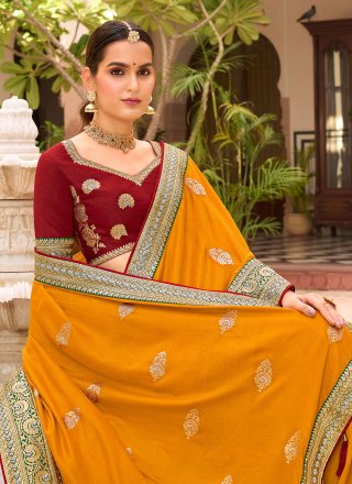 Orange Zari Vichitra Silk Designer Saree