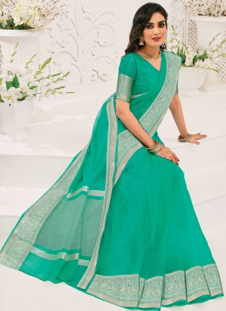 Organza Border Traditional Saree in Turquoise