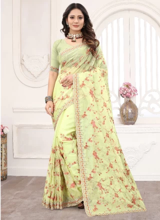 Embroidered  Classic Saree In Green