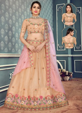 Buy Wedding Wear Peach Mirror Work Organza Lehenga Choli Online From Surat  Wholesale Shop.