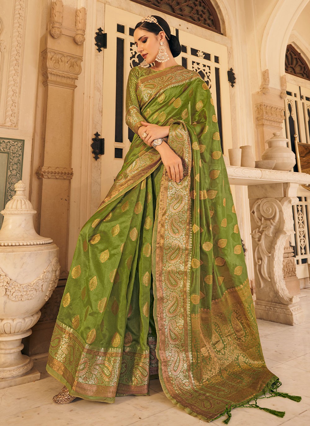 Organza Green Weaving Saree