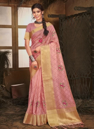 Organza Pink Trendy Saree