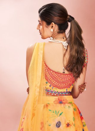 Organza Thread Peach Readymade Lehenga Choli