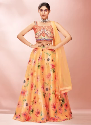 Organza Thread Peach Readymade Lehenga Choli