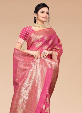 Organza Weaving Classic Saree in Pink