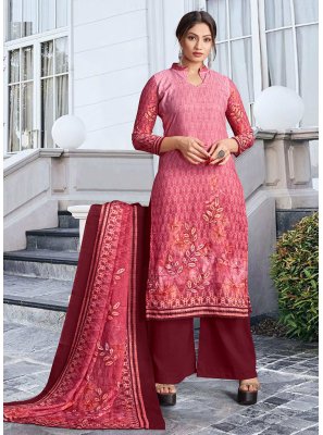 Palazzo Salwar Suit Embroidered Cotton in Pink
