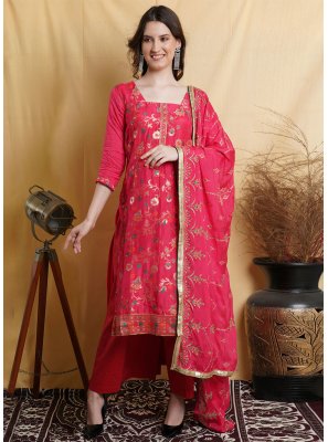 Palazzo Salwar Suit Resham Silk Blend in Rani