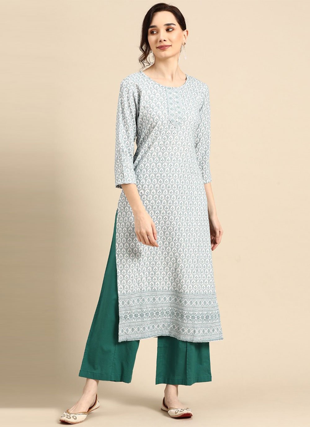 Party Wear Kurti Embroidered Rayon in Blue