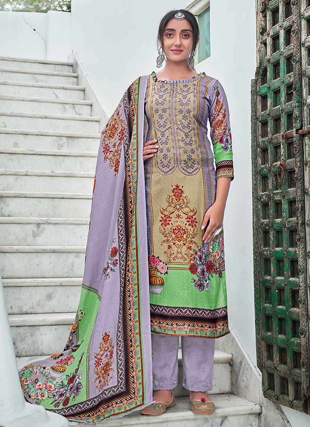 Pashmina Digital Print Lavender Long Length Pakistani Salwar Suit