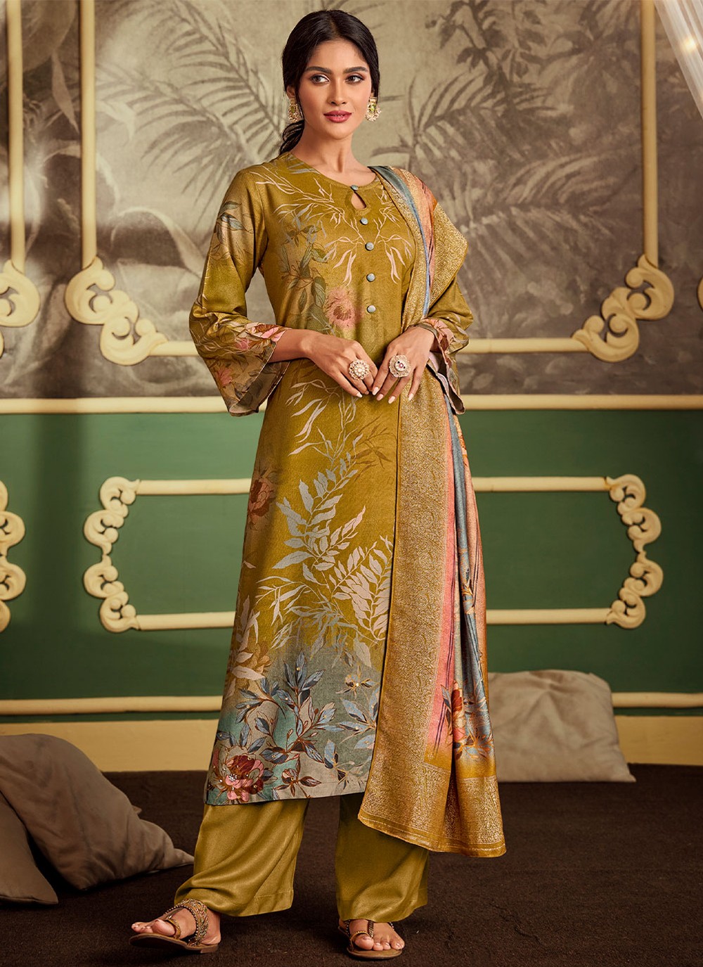 Pashmina Palazzo Salwar Suit in Mustard