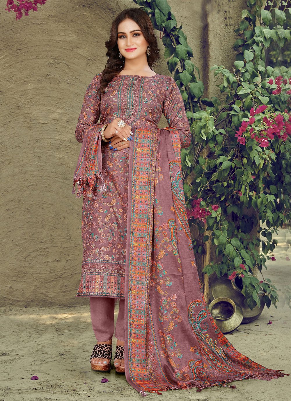 Pashmina Printed Trendy Salwar Suit in Purple