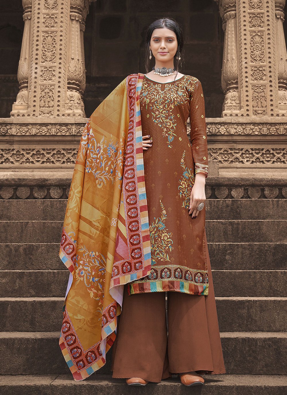 Pashnima Silk Designer Pakistani Suit in Brown