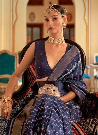 Patola Silk  Blue Weaving Classic Saree