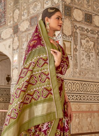 Patola Silk  Maroon Weaving Designer Traditional Saree